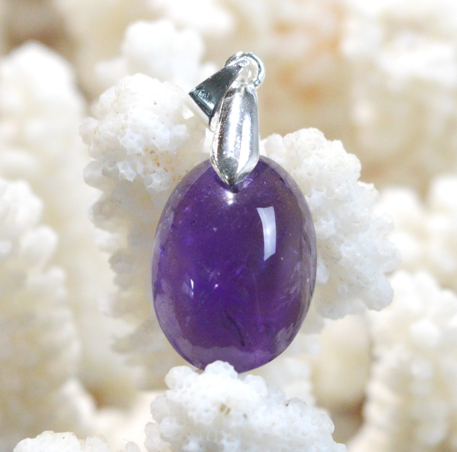 Pendentif améthyste pierre naturelle violette et véritable or 18 carats Uruguay FX12