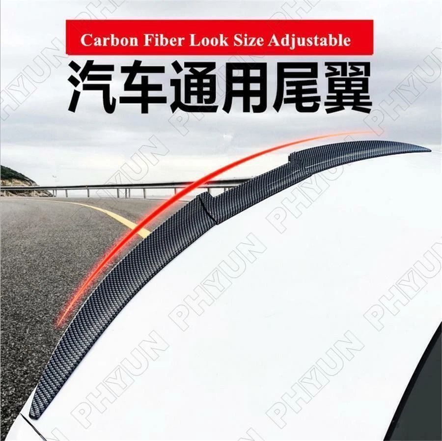 Carbon Fiber Look 118-138cm Adjustable Car Rear Trunk Spoiler Roof Wing Sticker Foto 2 de 4