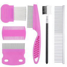 6pc Dog Flea Comb Set Cat Tick Remover Stainless Steel Grooming Tear Stain Brush