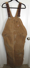 Carhartt Overalls 44x30 Brown Carpenter Double Knee Canvas Denim Bib R06 BRN