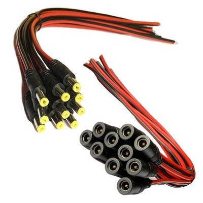 DAYKIT 10 Pairs DC Power Pigtail Cable, 12V 5A 2.1mm x 5.5 mm, Red & Black 