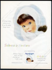 1959 Northern bathroom tissue TP little brunette girl art vintage print ad
