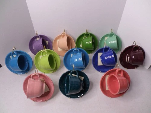 Fiesta Ware Teacup & Saucer Set YOU PICK COLOR Homer Laughlin USA Stand Included