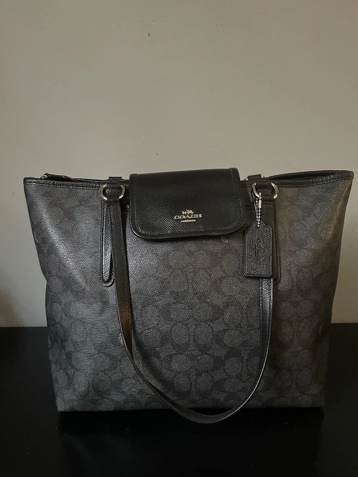 Bolso de hombro COACH Ward negro/gris humo logotipo de firma con cuero negro Foto 3 de 4