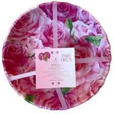 Paris Hilton Pink Floral Melamine Salad Bowls 7in Set of 4 Pop of Color New