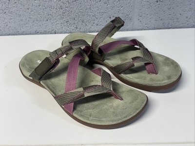 Merrell District Mendi Thong Sandals Womens 7 Strappy Flip Flops Olive Pink
