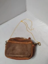 J. Crew Canvas Leather Trim Purse Crossbody Bag Brown Minimalist Chain B2