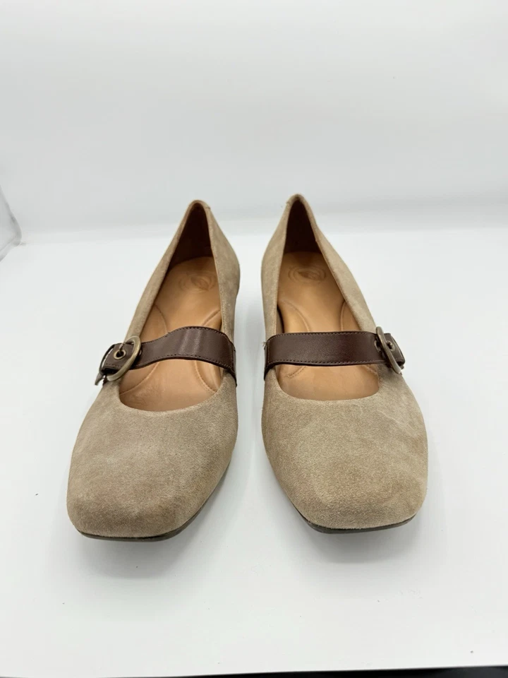 Nurture Women Tan Genuine Suede Leather Slip on Low Wedge Shoe Mary Jane 10 1969 - Image 2 of 4
