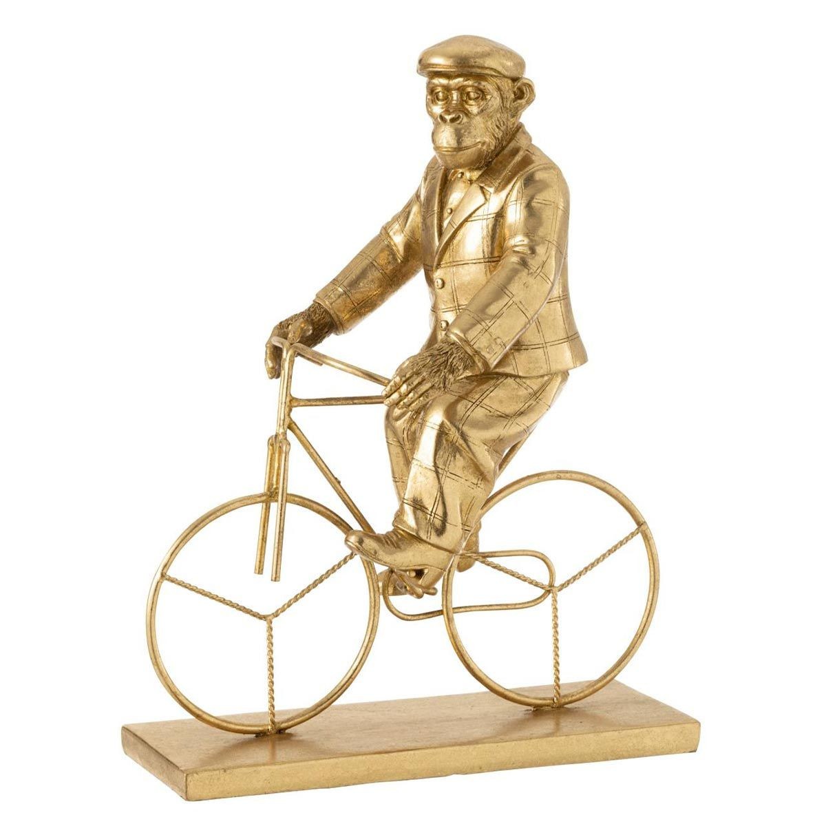 Statuette singe à vélo doré 35cm objet décoration intérieur moderne