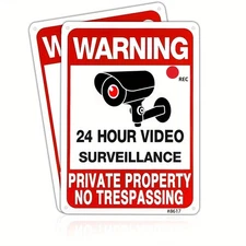 2-Pack Warning Security Cameras In Use Sign Video Surveillance Sticker Signs