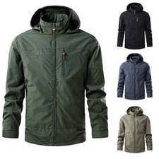 Men Waterproof Windbreaker Rain Jacket Hooded Soft Shell Outdoor Black Work Coat