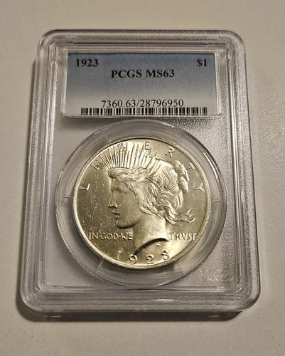 1923 Philadelphia Mint Peace Silver Dollar Coin $1 PCGS MS 63