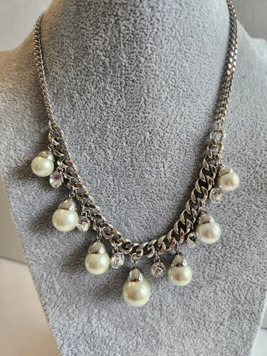 Collana Givenchy 16 19" perle argento e cristalli trasparenti Swarovski