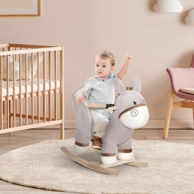 Plush Ride On Rocking Horse Donkey with Sound for 18 - 36 Months, Gray