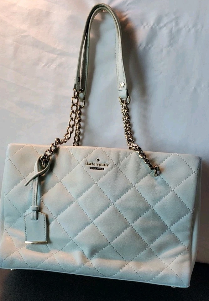 Bolso Cartera Kate Spade Cuero Para Mujer Azul Polvo Acolchado 13x7.5" Foto 2 de 4