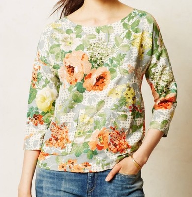 Anthropologie HD In Paris Blouse Womens L Bloomfield Floral Nature Spring Summer