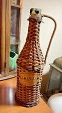 Vintage Empty Wicker Wrapped Bottle French 1929 Cognac Domaine de Lessy
