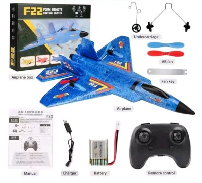 Rc Flugzeug Styropor F22 Jet Neu Raptor Flugzeug 2,4 GHz ferngesteuert Rtf Blau