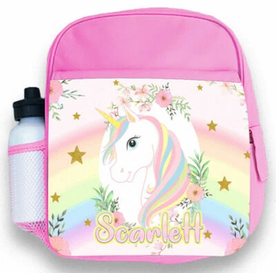 DAILYGIFTS Personalisierter Kinder Rucksack beliebiger Name Einhorn Mädchen Kinder Schulranzen 26