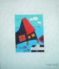 Beach House on Stilts Ocean Fish Birds HP Hand Painted Needlepoint Canvas WK