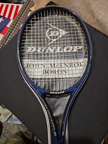 Vintage Dunlop John McENROE BORON TENNISSCHLÄGER (4 3/8) mit Abdeckung - sehr gut