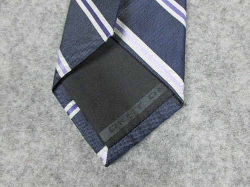 Corbata de seda DKNY 58,5x3,25"" azul marino plata púrpura a rayas - Imagen 5 de 11