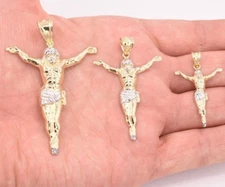 Men's Diamond Cut Crucifix Jesus Body Pendant Charm Real 10K Yellow White Gold