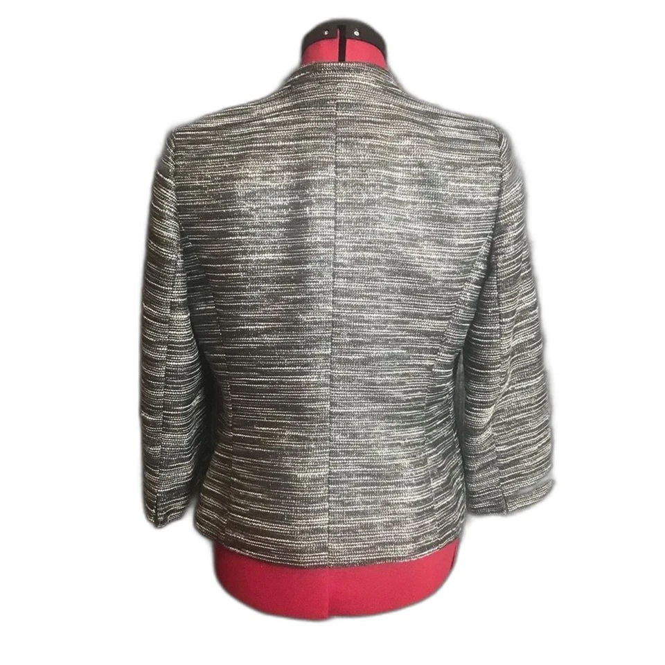 Blazer Kasper Mujer Pequeña Talla 6P Metálico Blanco y Negro Frente Abierto Manga 3/4 Foto 4 de 4