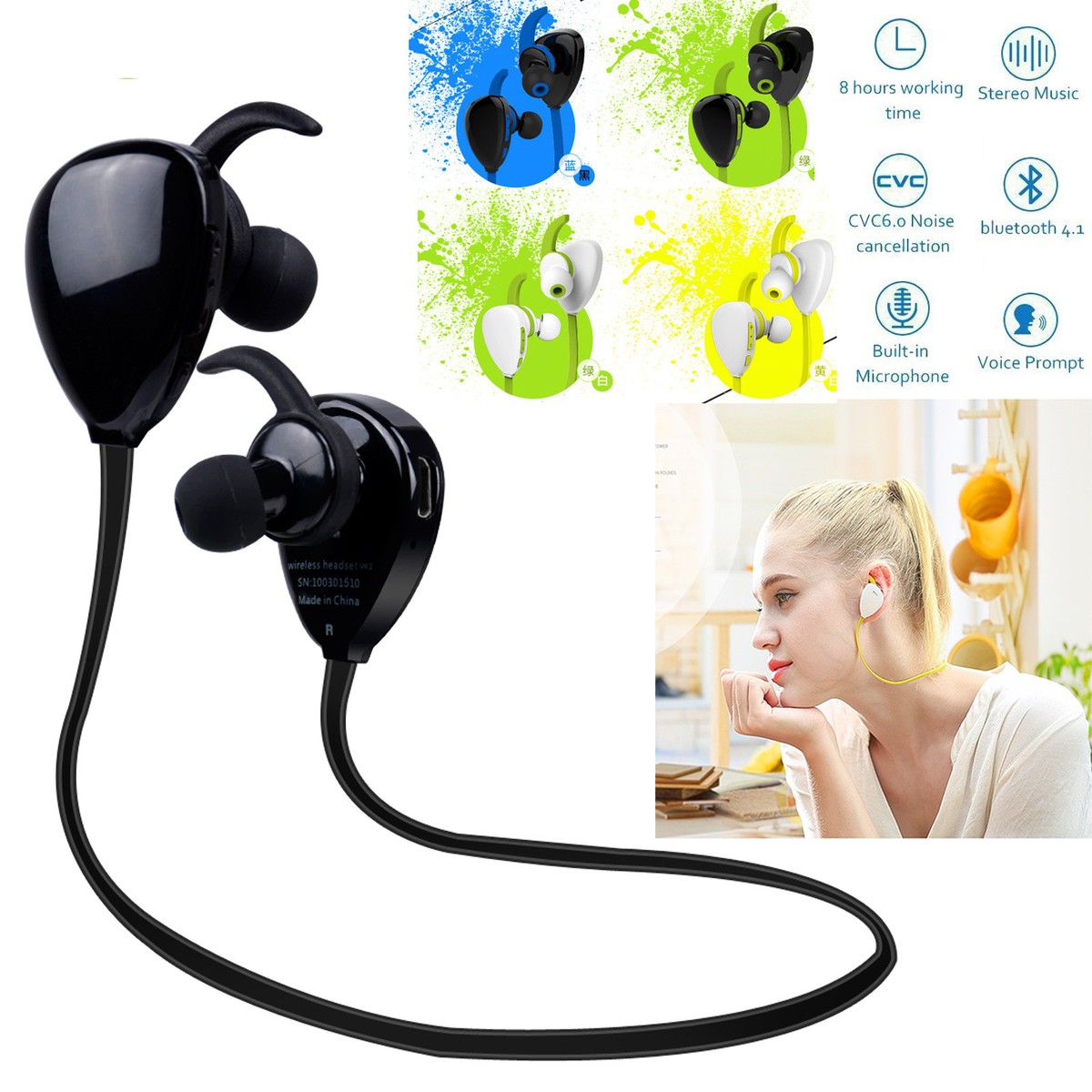 Wireless Neckband Bluetooth Headset Headphone For Huawei P10 P9