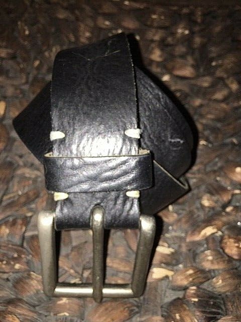 Leather Belt Men's Heavy Leather Belt Nickle Brass Buckle, M-L-image