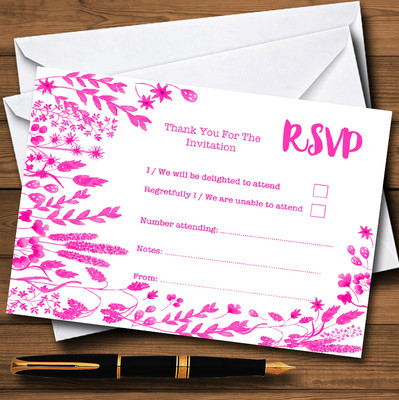 Hot Pink Autumn Leaves Aquarell personalisierte RSVP Karten