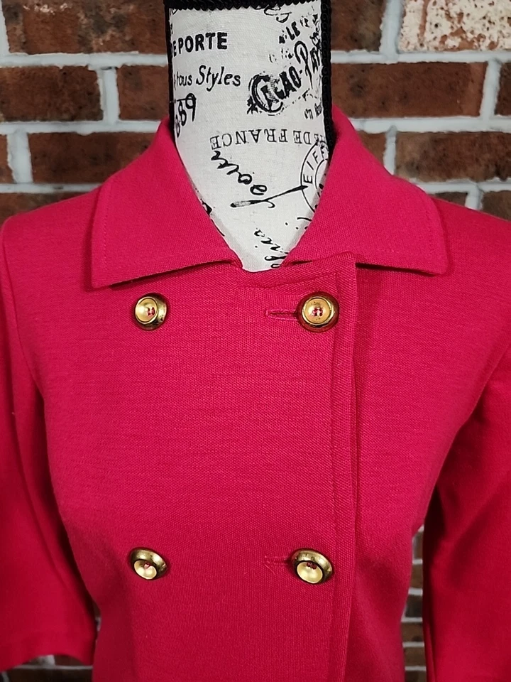 Vestido Vintage Tejido Pura Lana Pura Rojo Doble Pecho Talla 4 Hoy  Foto 3 de 4