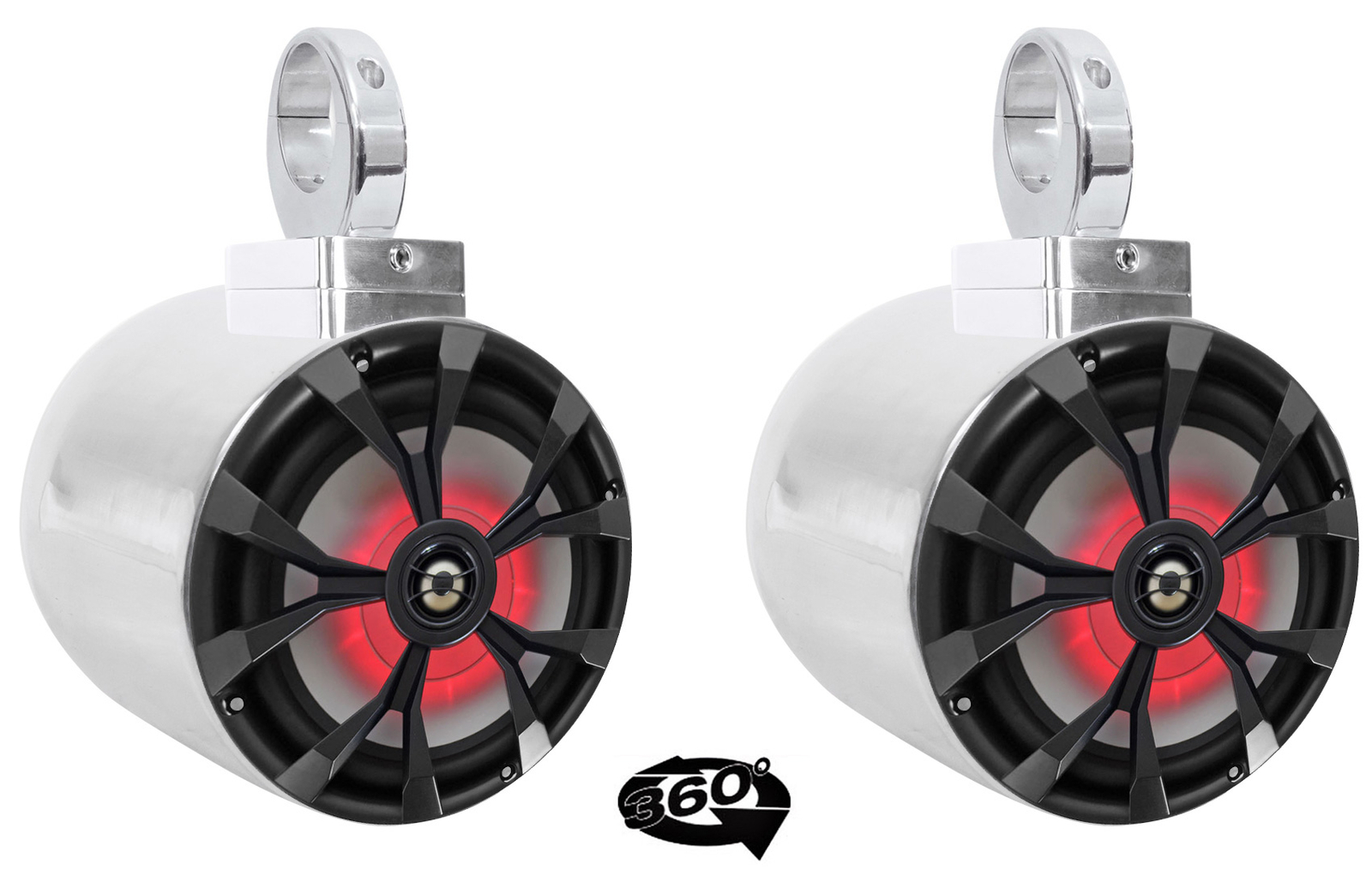 2 Хромированные колонки Rockville 8 LED мощностью 900 Вт поворотные на 360 для вейкборда с башней