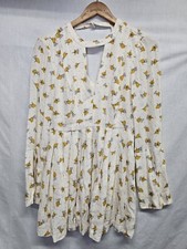 Free People Tegan Printed Long-Sleeve Mini Dress sz 2 Cream Floral Print Yellow