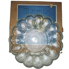 VTG Indiana Glass Deviled Egg Relish Dish Serving Platter Tray Hobnail in Box