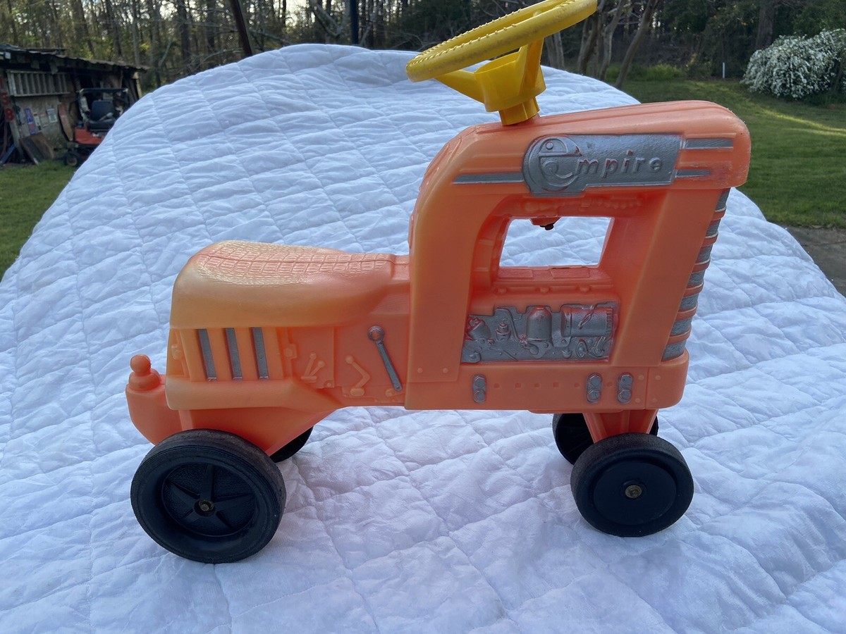 Empire Blow Mold Ride On Tractor Orange Rare Vintage 21x16 Kids Toy Plastic  1978