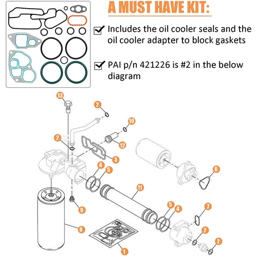 Kit de juntas de enfriador de aceite para un International 1993 94 95 96-1997 DT466E 1823182C95 - Imagen 3 de 15