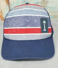 Seattle Space Needle Snapback Trucker Hat Blue Mesh Adjustable