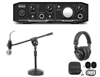 Mackie Podcast Podcasting Recording Bundle w/ Interface+Mic+Headphones+Stand