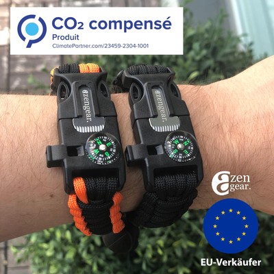 Bracelet De Survie En Paracorde (lot De 2) - Avec Allume-feu, Sifflet, Boussole Et Mini-scie - Ajustable Pour Adulte Et Enfant