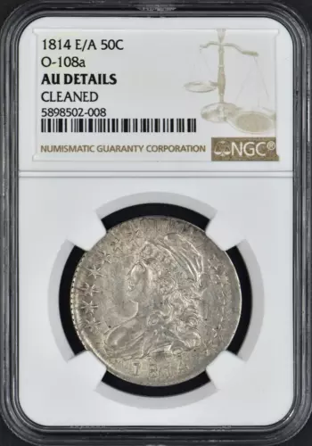 1814 E/A Bust Half Dollar 50C O-108a AU Details Cleaned Rotated Reverse NGC 