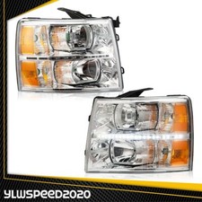 Led Drl Strip Lens Chrome Housing Headlights Fit For 2007-2013 Chevy Silverado