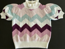 JANIE AND JACK Zig Zag Stripe Ruffle Mock Neck Puff Short Sleeve Sweater 2T