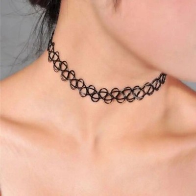 1PC 90s Retro Tattoo Choker Stretch Black Necklace Vintage Elastic Gothic Neckla