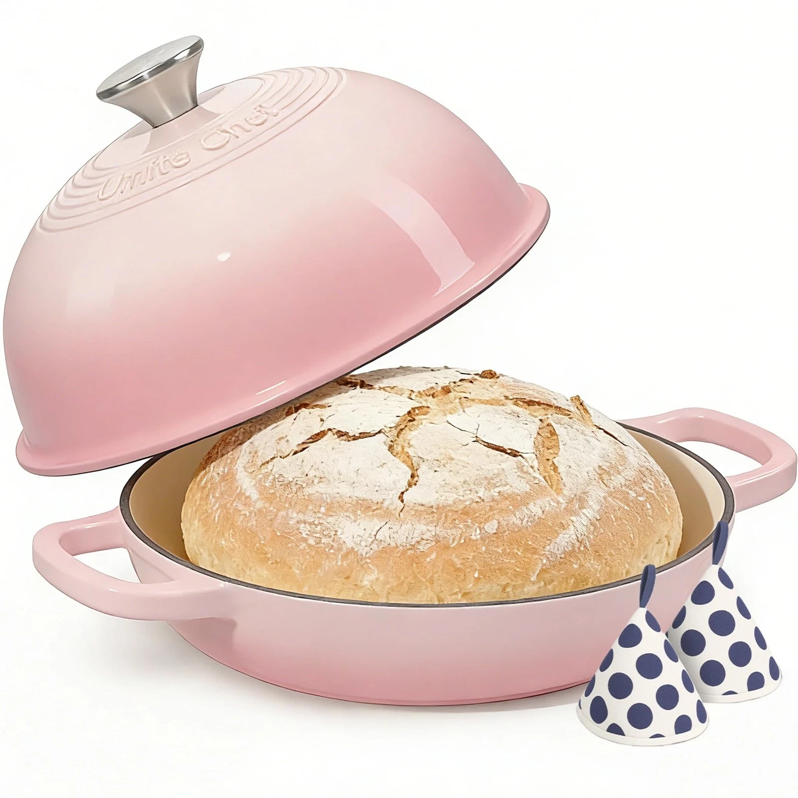 Cast Iron Dutch Oven Pot with Lid, Round Bread for Sourdough 6QT, Pink