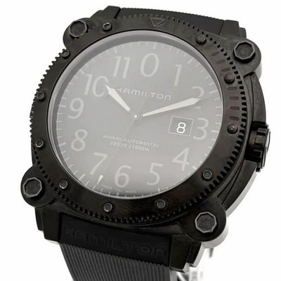 HAMILTON Khaki BeLOW ZERO 1000 Automatik Uhr H785850 Schwarz PVD / Kautschuk
