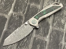 SixLeaf SL-108-CF-Green Folding Knife Damascus Blade Titanium/CF Handle Pocket K