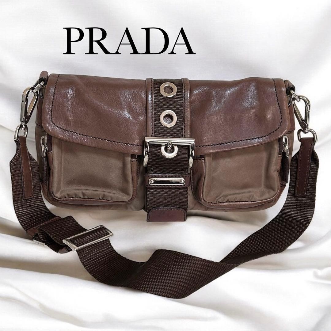 PRADA Shoulder Bag Belt Motif Triangle Plate