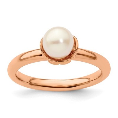 Sterling Silver Stack Exp. White FW Cultured Pearl Pink-plated Ring - Size 10