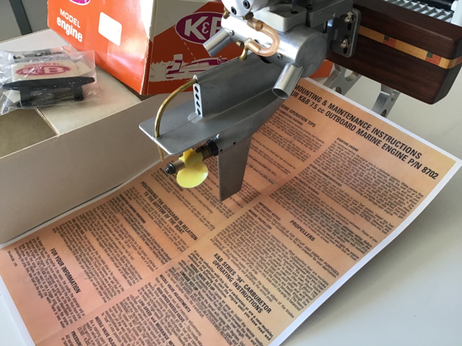 K&B 7.5 Outboard Engine for 7.5 RC Nitro Tunnel Boat, NOS. Model 8702, Very Nice